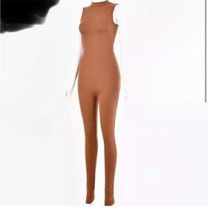 Blanc Jumpsuit Jumper Pants Romper Sleeveless Ribbed Sexy Chocolate Brown Small